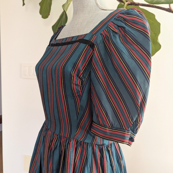70's Lanz Original Striped Green Fit and Flare Vintage Dress - Picture 3 of 7